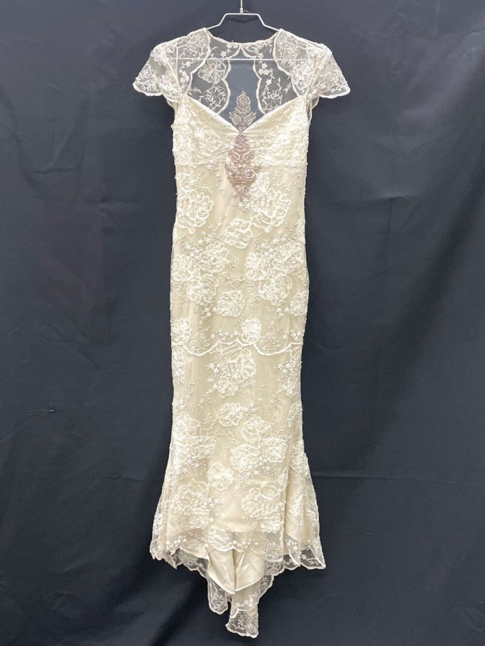 Claire Pettibone Embroidered Lace Sheath Wedding Gown